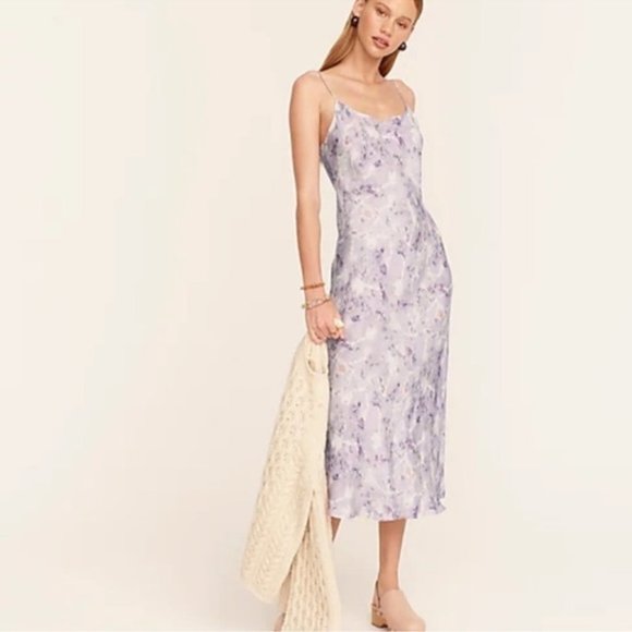 J. Crew Dresses & Skirts - J. Crew Flora Obscura X J.Crew Cupro Blend Slip Dress in Lavender Fields 14